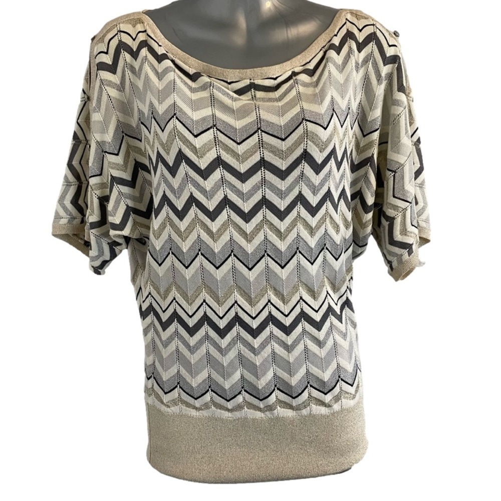 White House Black Market Chevron XS Blouse Top Metallic Chevron Pattern